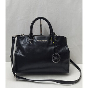Michael Kors Black Leather Carryall Double Handles Zipper Satchel Bag